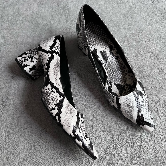 Zara Shoes - Zara Snake Reptile Print Pointed Toe Block Heel Minimalist Pumps Sz 39